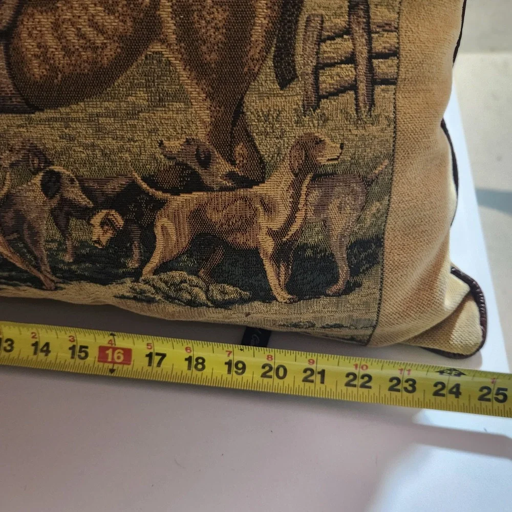 Ashford Court Vtg Set of 2 Equestrian Fox Hunt Tapestry Pillows Hounds Horses